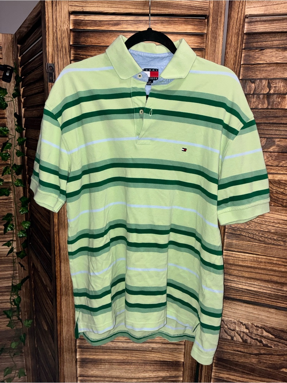 Tommy Hilfiger Men's Light Green Stripe Polo Shirt
